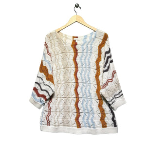 Garnet Hill Women Size Large Cream & Multi Color ZigZag Sweater