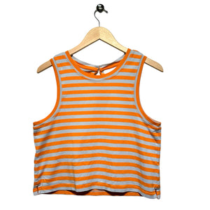 Maeve Women Size Large Orange & Blue Stripe Cotton Cropped Knit Top