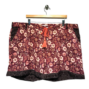 Sundance Women Size XX Large Burgundy Print Floral Cotton Drawstring Shorts