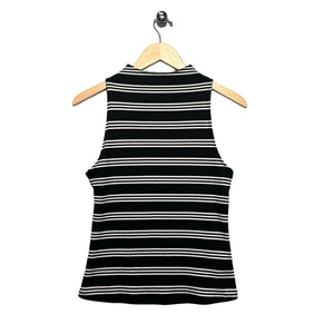 Maeve Women Size Medium Black & White Stripe Poly Blend Mock Neck Knit Top
