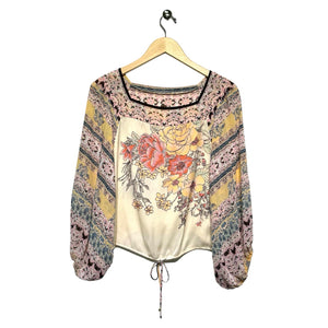 Free People Women Size Small Pink & Yellow Mixed Print Polyester Blouse