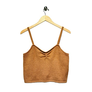 Madewell Women Size Large Camel Cotton Blend Cropped Knit Top