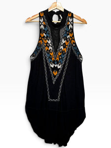 Free People, Black & Multi, SLVLS, Crew Neck, Crochet mesh detail, Sil – Here We Go Again deluxe resale boutique