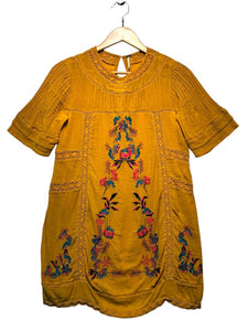Free People, Mustard, SS, high collar, crochet details, multi color fl –  Here We Go Again deluxe resale boutique
