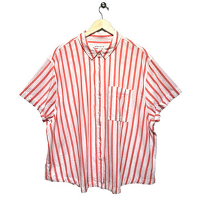 AVA & VIV Women Size 1X White & Orange Stripe Cotton Blend Button Down Blouse
