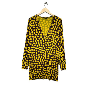 Marimekko Women Size X Large Yellow & Black Polka Dot Long Sleeve V-neck Tunic
