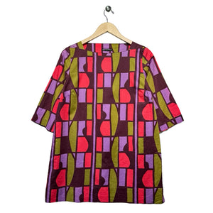 Marimekko Women Size 38 Brown & Multi Color Geometric Elbow Length Sleeve Tunic