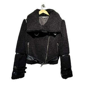 Tularosa Women Size X Small Black Shearling Polyester Moto Style Jacket