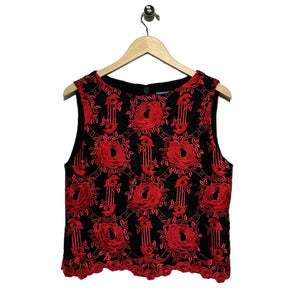 Alice & Olivia Women Size Small Black & Red Floral Silk Embroidered Blouse